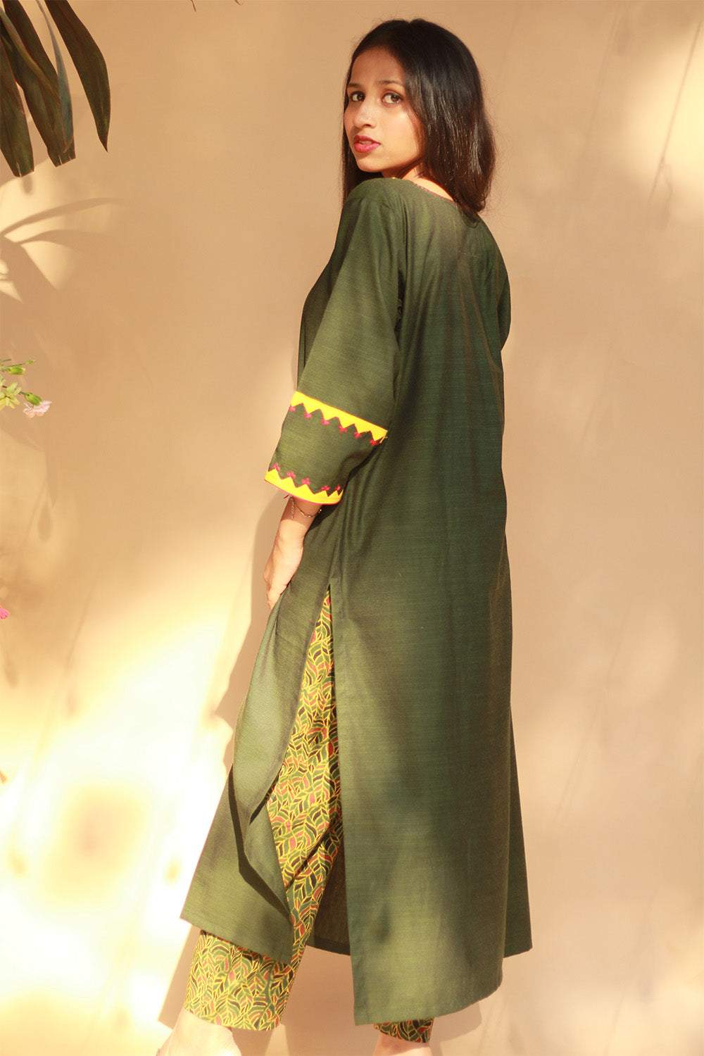 Long Kurta | Appliqué |  Green