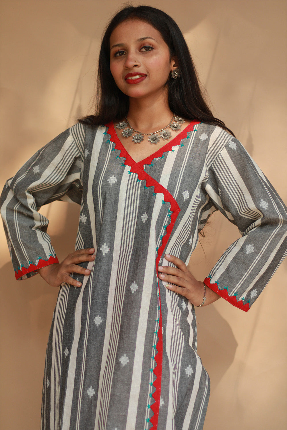 Angarkha Style Kurta | Appliqué | Slate