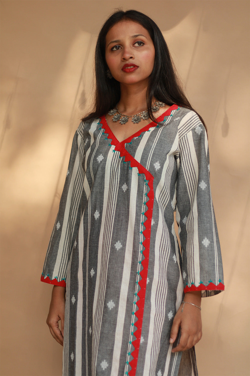 Angarkha Style Kurta | Appliqué | Slate