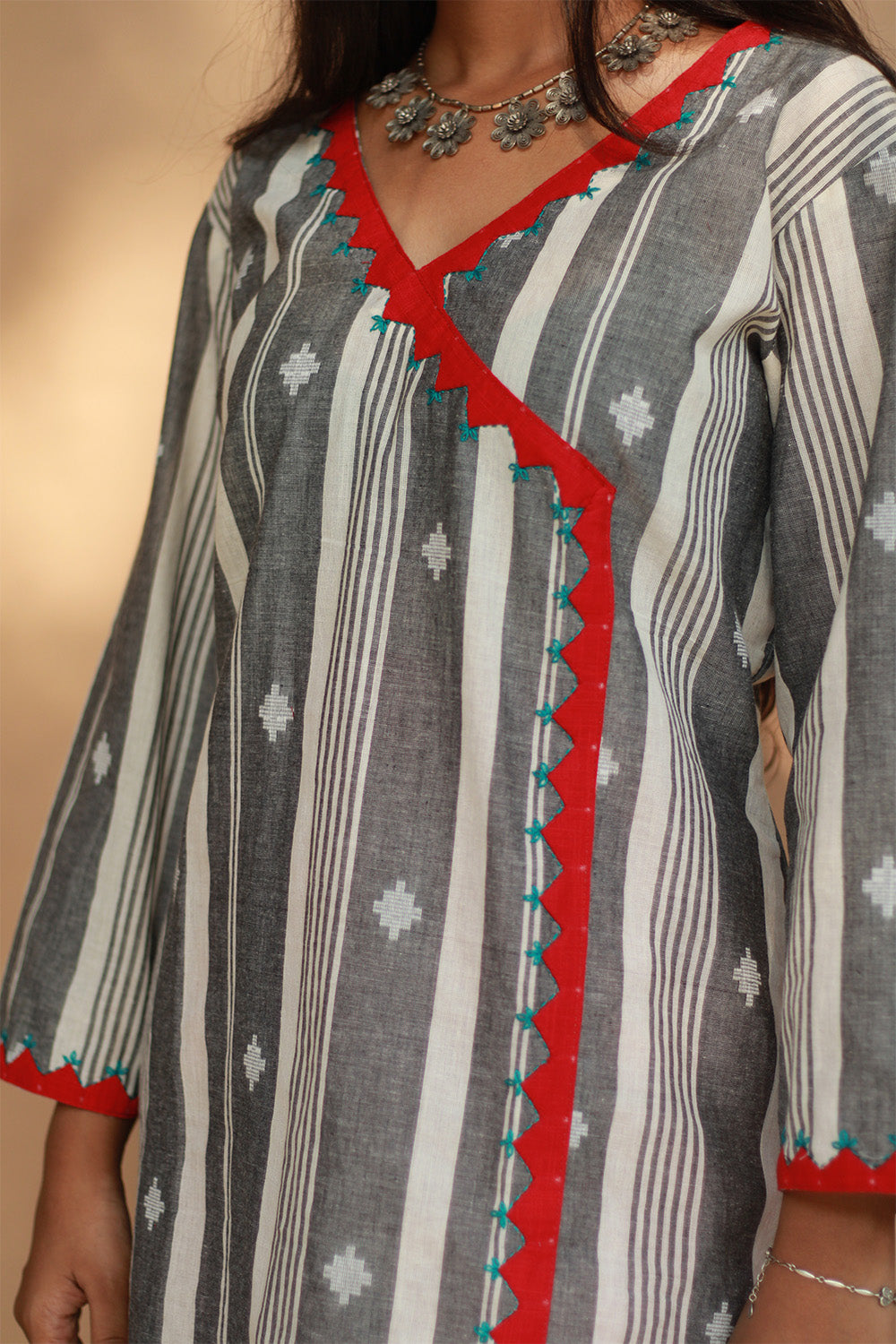 Angarkha Style Kurta | Appliqué | Slate