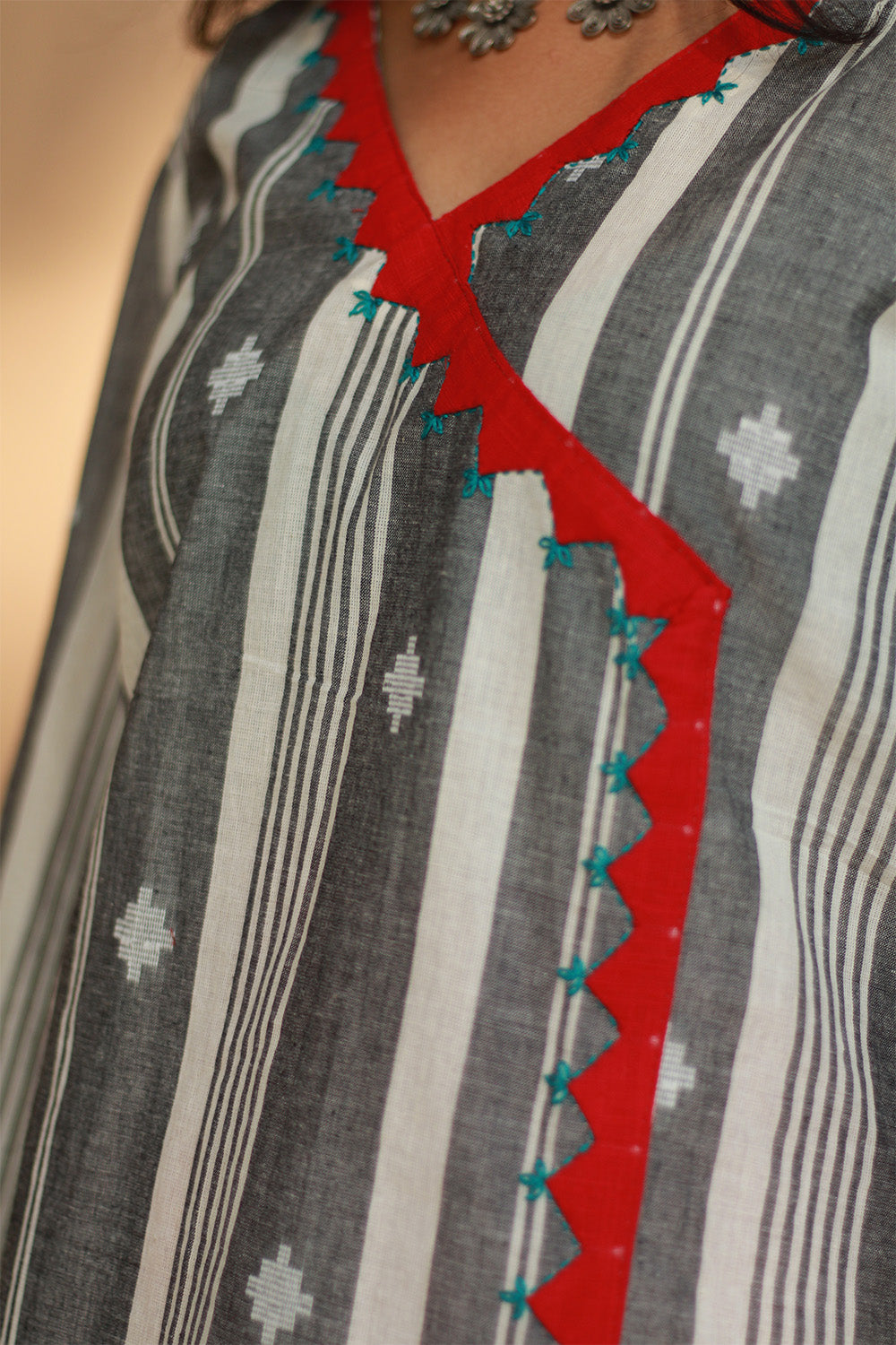 Angarkha Style Kurta | Appliqué | Slate