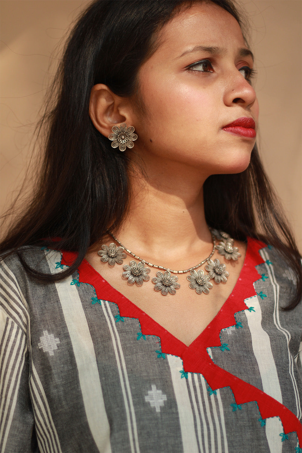 Angarkha Style Kurta | Appliqué | Slate