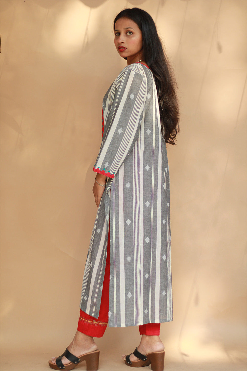 Angarkha Style Kurta | Appliqué | Slate