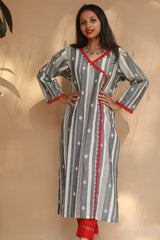 Angarkha Style Kurta | Appliqué | Slate