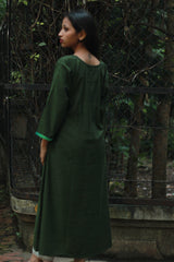 Saroj | Long Kurta | Hand Painted Yoke | Green