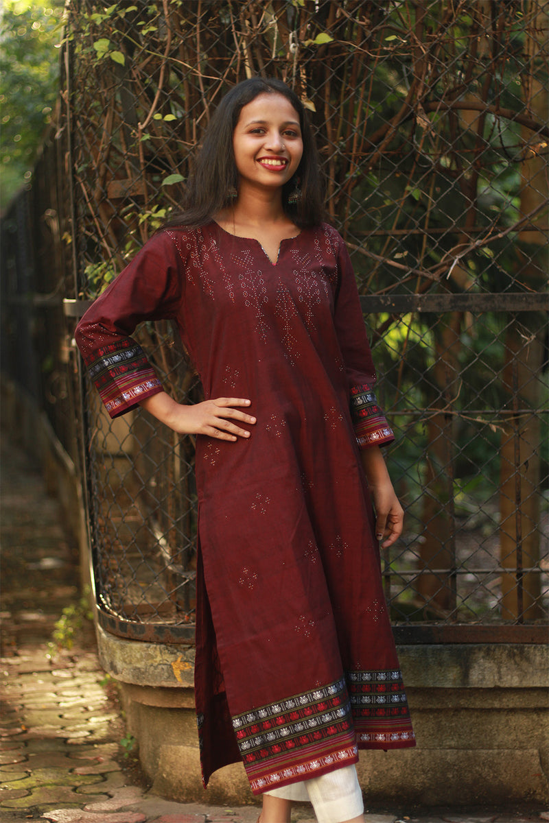 Daana | Tangaliya Kurta | Maroon With Khunn