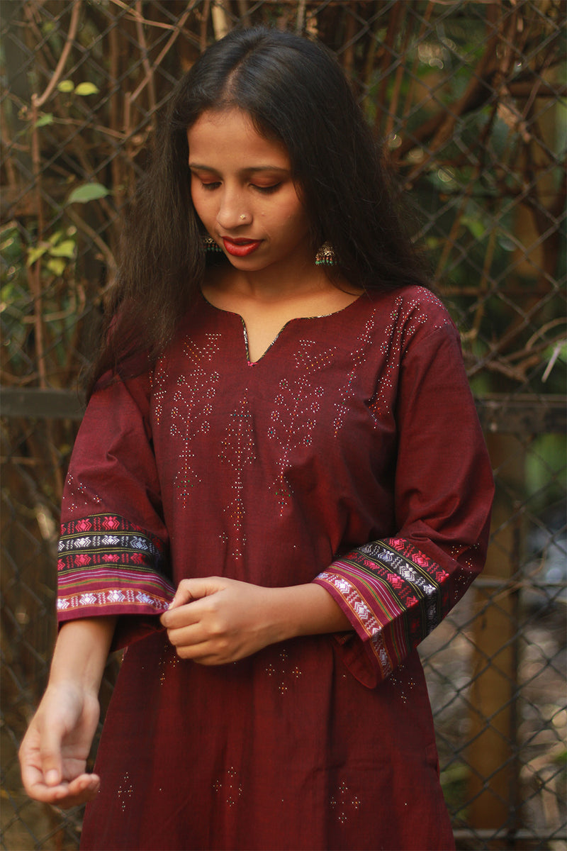 Daana | Tangaliya Kurta | Maroon With Khunn