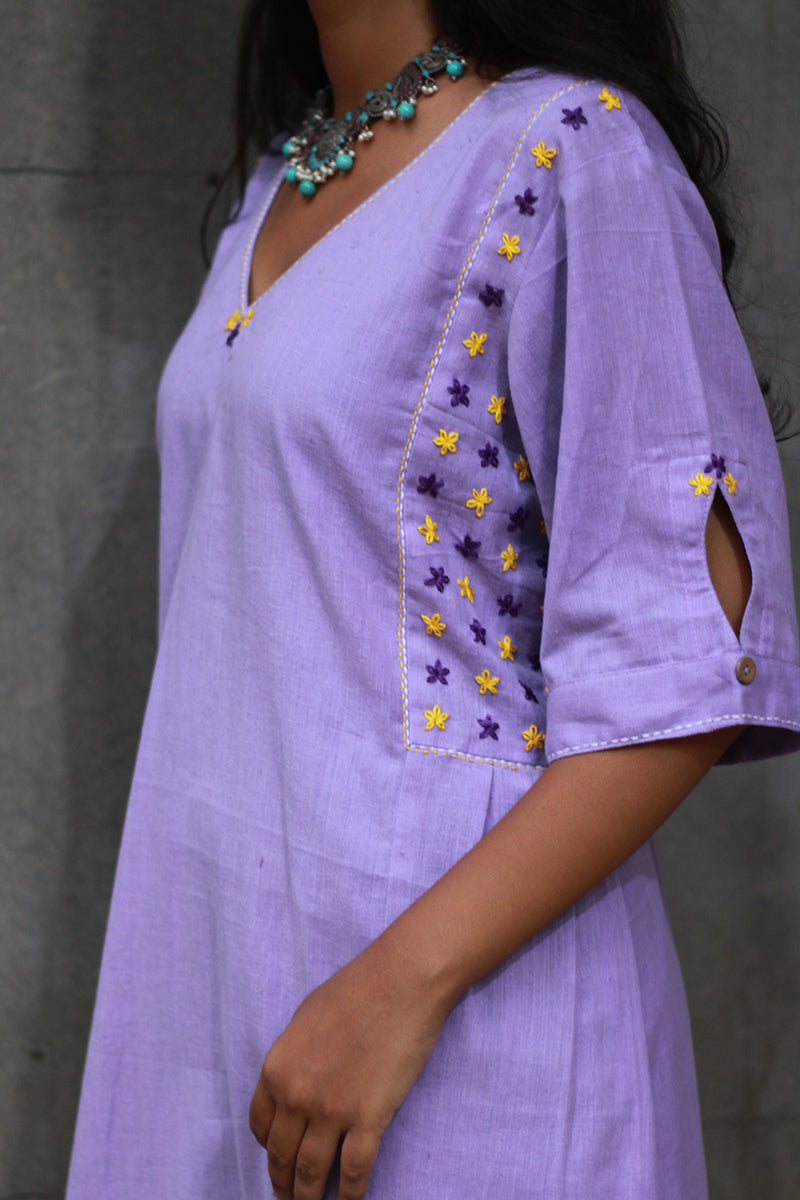 Riya | Embroidered Cotton Kurta | Lavender