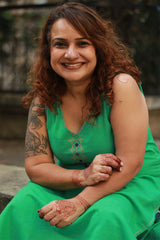 Riya | Sleeveless Embroidered Cotton Kurta | Teal