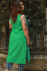 Riya | Sleeveless Embroidered Cotton Kurta | Teal