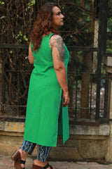 Riya | Sleeveless Embroidered Cotton Kurta | Teal