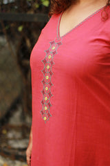 Riya | Sleeveless Embroidered Cotton Kurta | Coral