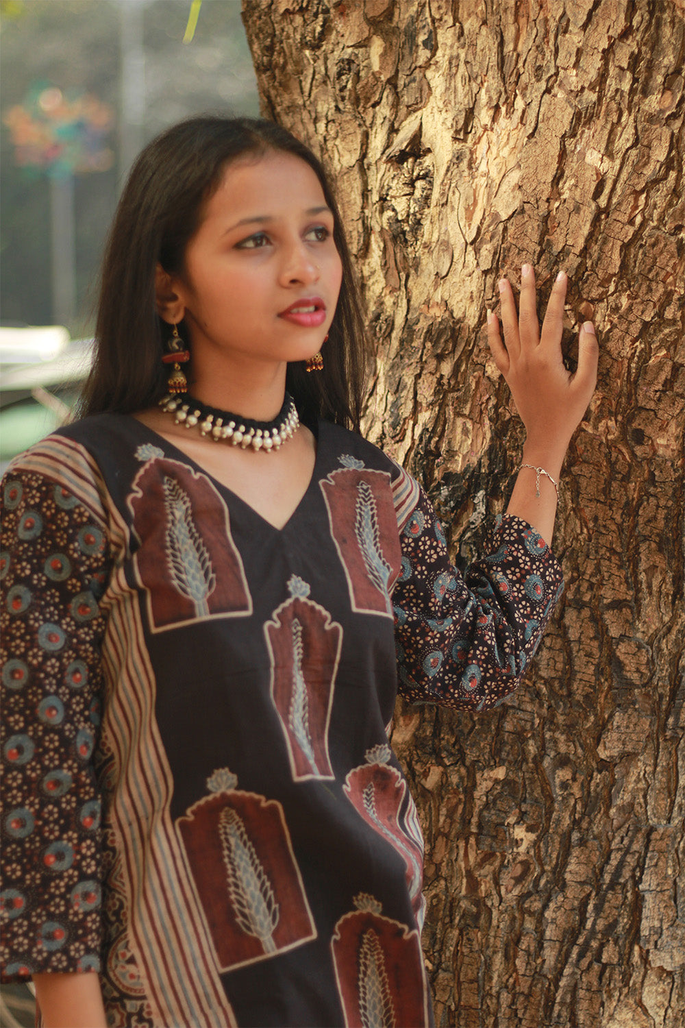 Abhira | Long Kurta | Noir Pine Ajrakh