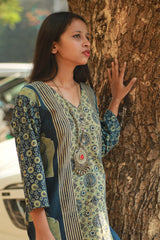 Abhira | Long Kurta | Sea Green Pine Ajrakh