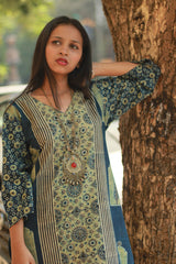 Abhira | Long Kurta | Sea Green Pine Ajrakh