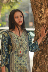 Abhira | Long Kurta | Sea Green Pine Ajrakh