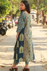 Abhira | Long Kurta | Sea Green Pine Ajrakh