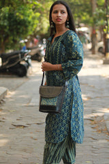 Saanjh | Long Kurta | Sea Green Ajrakh Medley