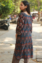 Saanjh | Long Kurta | Green Ajrakh Medley