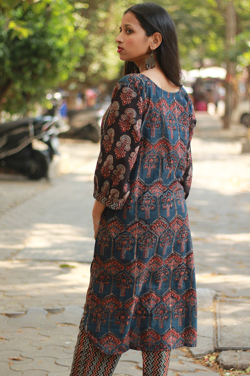 Saanjh | Long Kurta | Green Ajrakh Medley