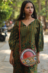 Handcrafted Kutch Leather Bag | Mirrorwork | Brown