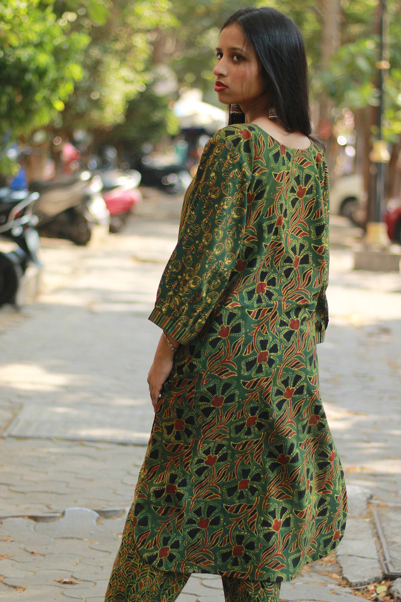 Saanjh | Long Kurta | Green Ajrakh Medley