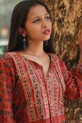 Saanjh | Long Kurta | Rust Ajrakh Medley