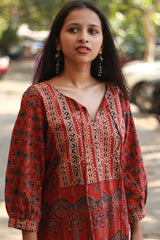 Saanjh | Long Kurta | Rust Ajrakh Medley