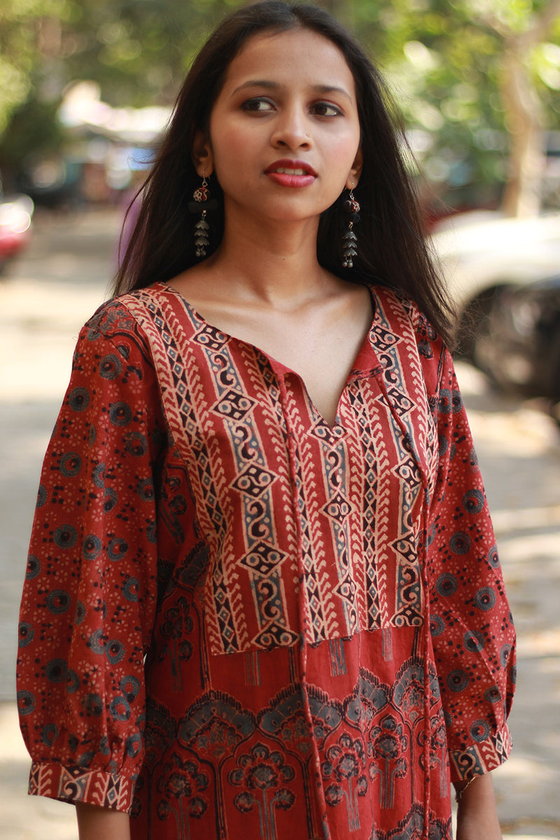 Saanjh | Long Kurta | Rust Ajrakh Medley