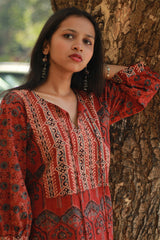 Saanjh | Long Kurta | Rust Ajrakh Medley