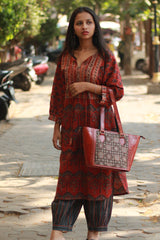 Handcrafted Kutch Leather Bag | Ajrakh