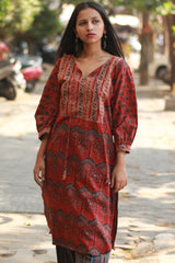 Saanjh | Long Kurta | Rust Ajrakh Medley