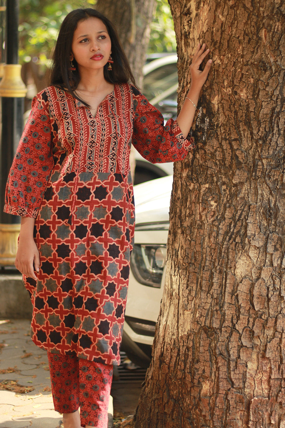 Saanjh | Long Kurta | Madder Ajrakh Medley