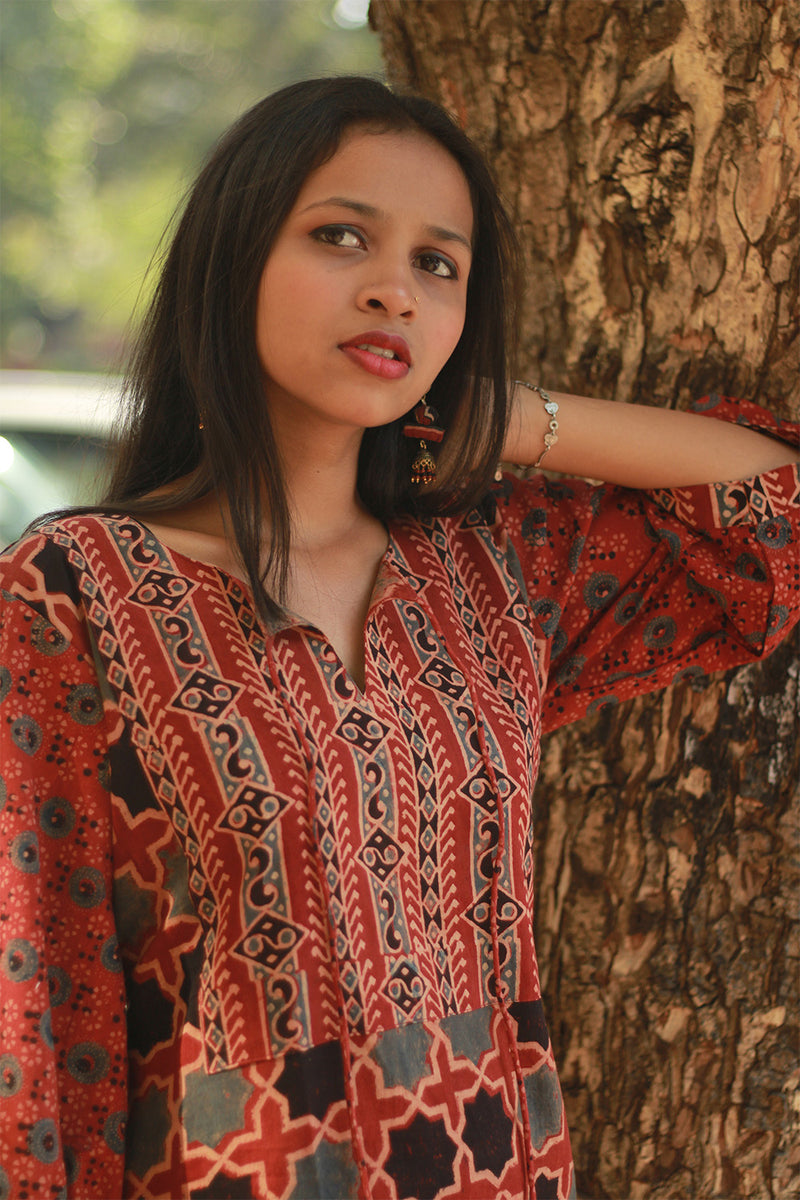 Saanjh | Long Kurta | Madder Ajrakh Medley