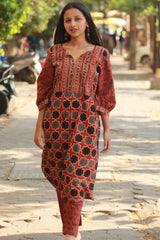 Saanjh | Long Kurta | Madder Ajrakh Medley