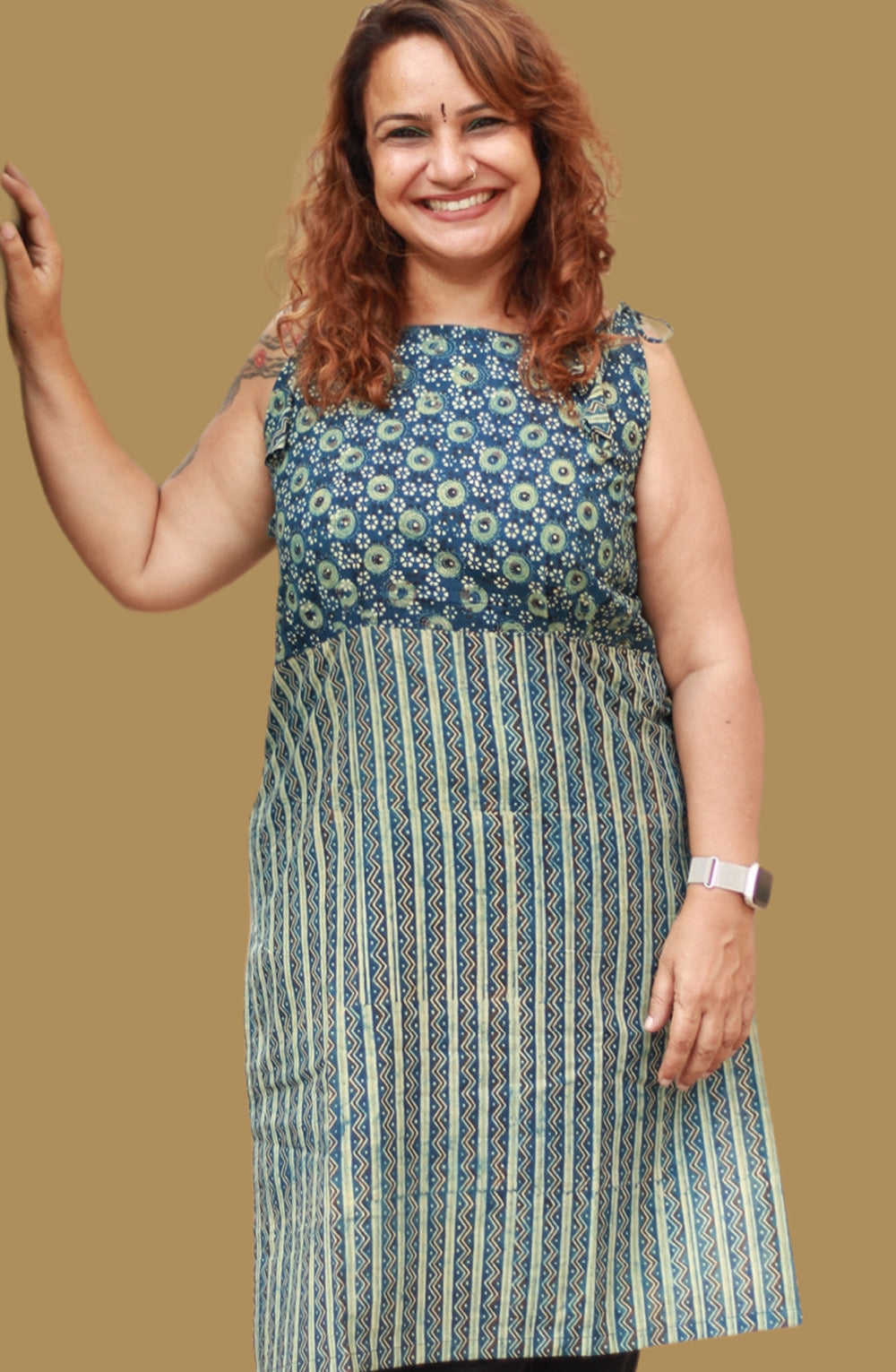 Chanchal | Dori Kurta | Sea Green Floral & Chevron Ajrakh