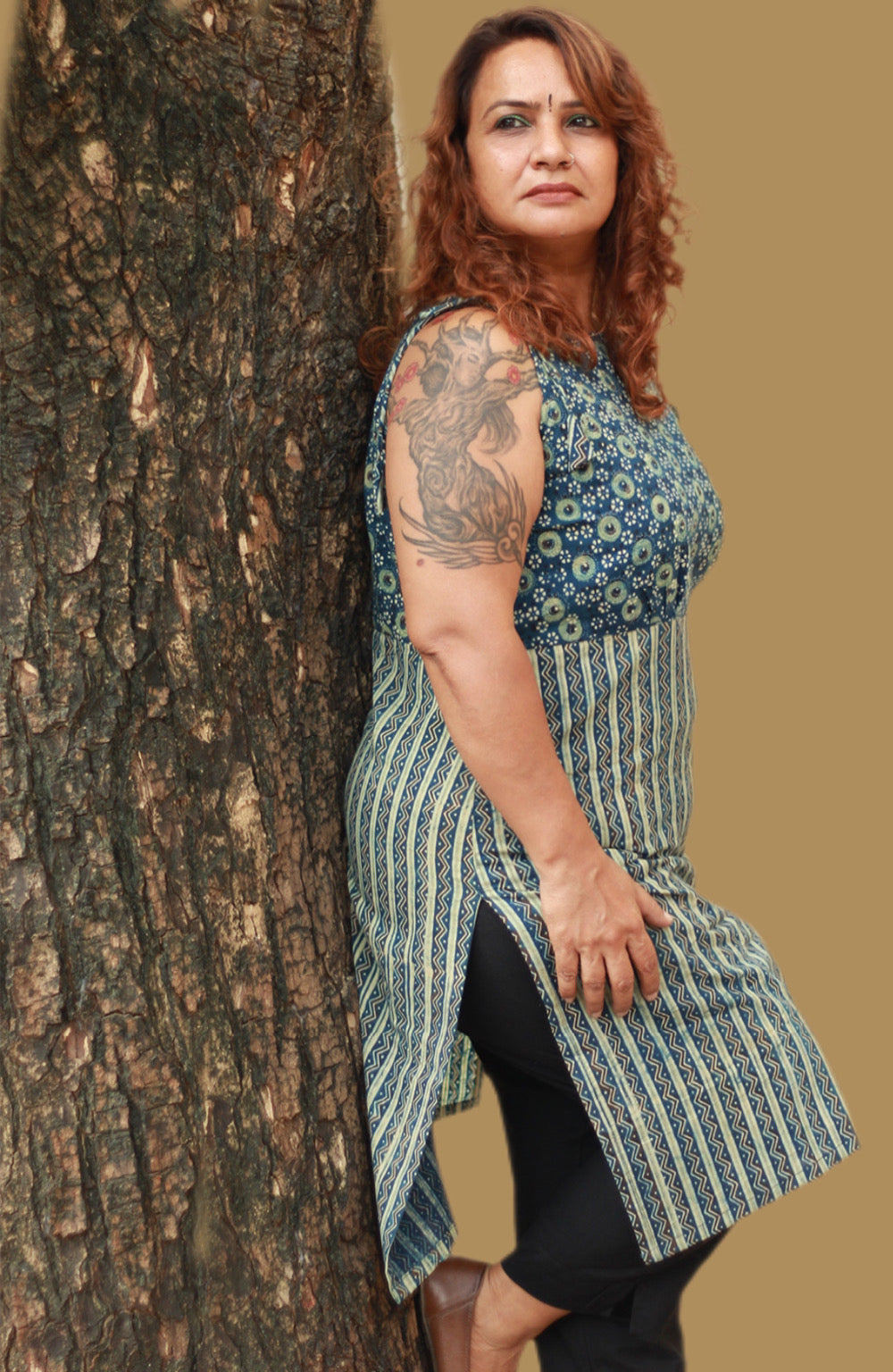 Chanchal | Dori Kurta | Sea Green Floral & Chevron Ajrakh