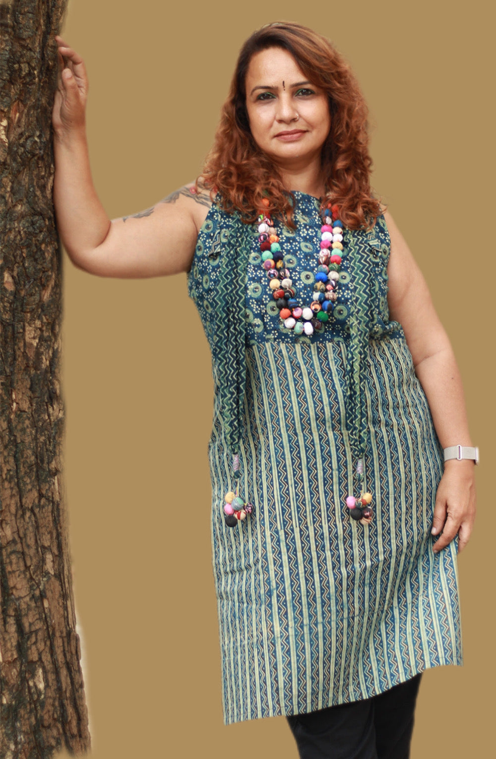 Chanchal | Dori Kurta | Sea Green Floral & Chevron Ajrakh