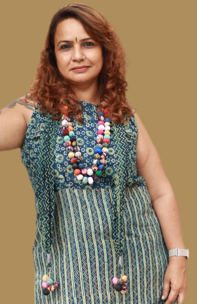 Rangat | Necklace Scarf | Mul Ajrakh | Sea Green Chevron