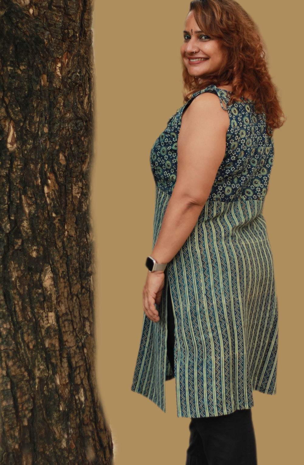 Chanchal | Dori Kurta | Sea Green Floral & Chevron Ajrakh