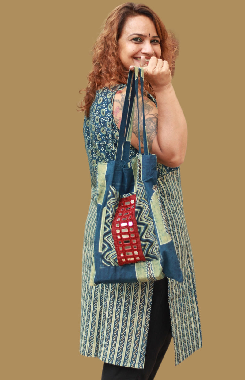 Chanchal | Dori Kurta | Sea Green Floral & Chevron Ajrakh