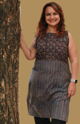 Chanchal | Dori Kurta | Noir Floral & Stripes Ajrakh