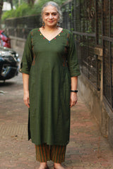Riya | Embroidered Cotton Kurta | Green