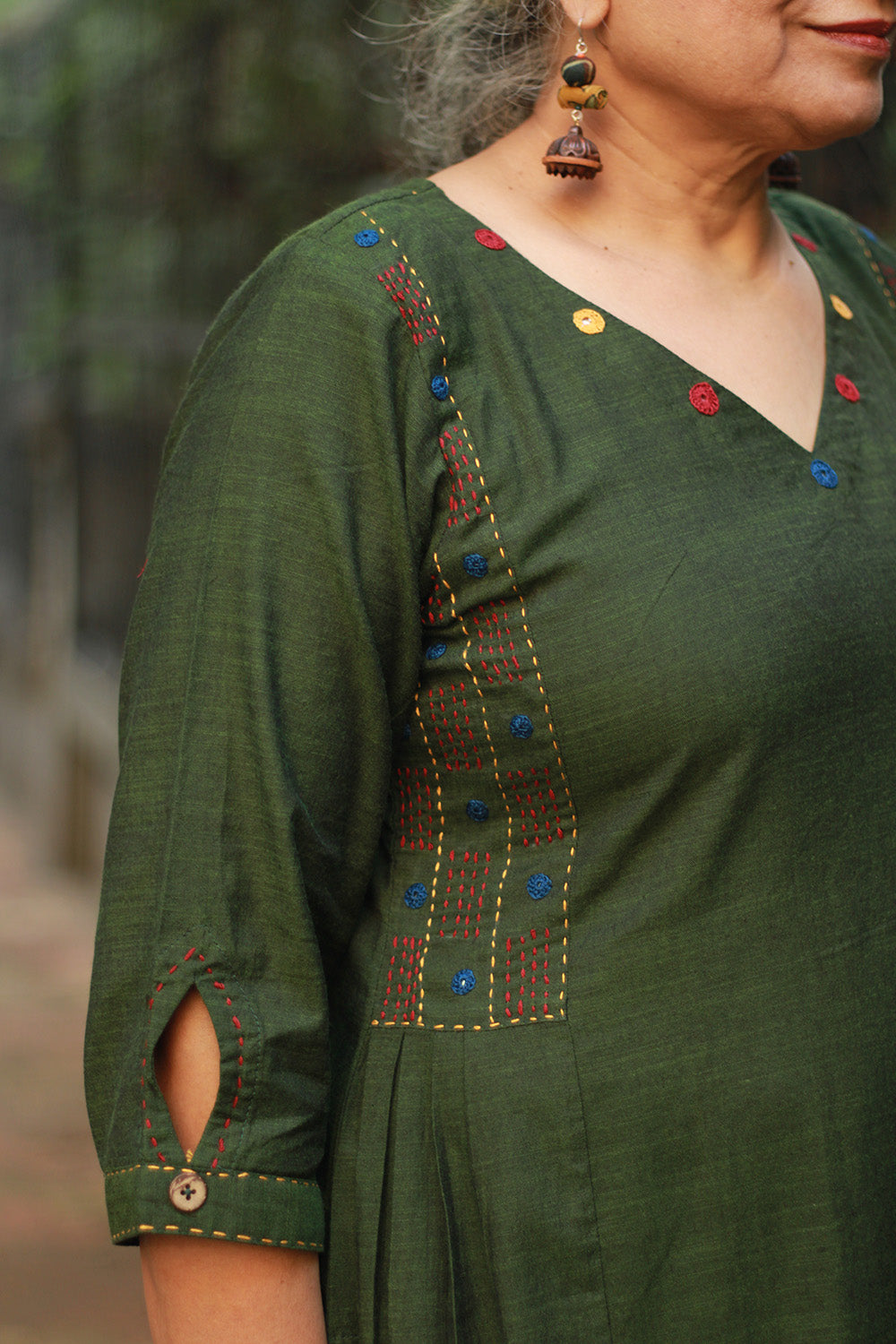 Riya | Embroidered Cotton Kurta | Green