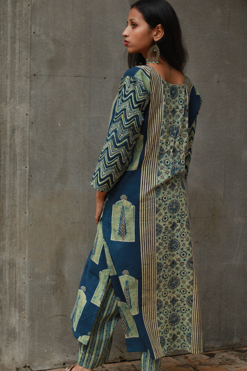 Banjari | Ajrakh Kurta | Sea Green With Embroidery
