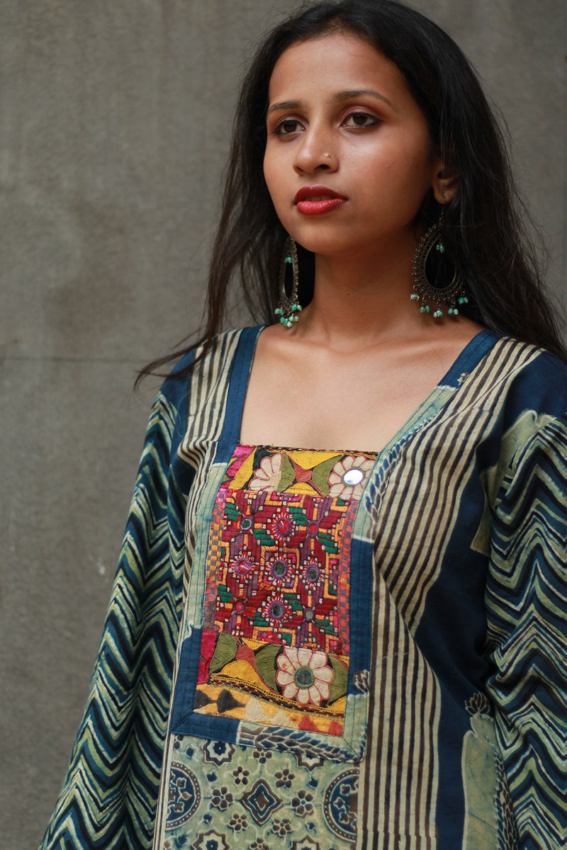 Banjari | Ajrakh Kurta | Sea Green With Embroidery