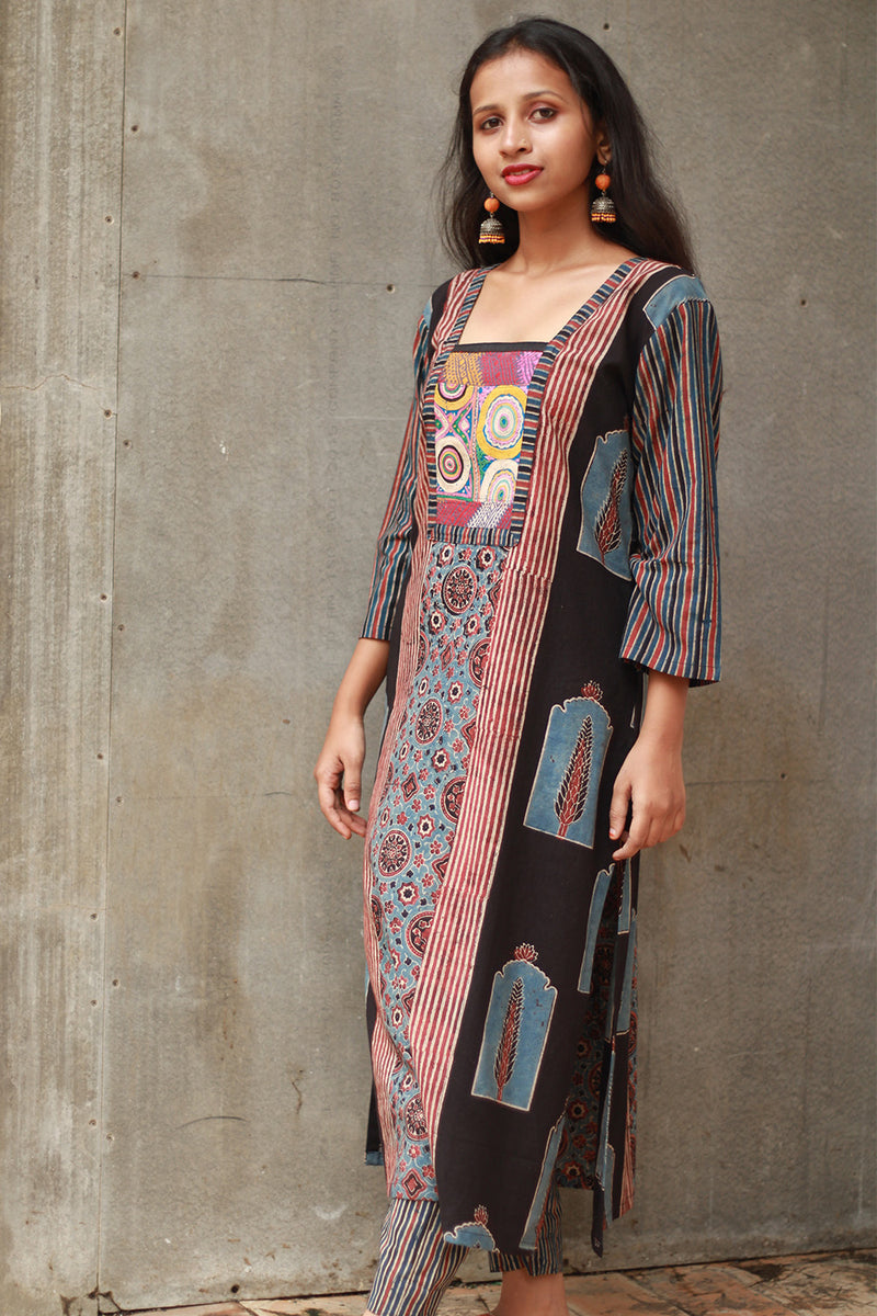 Banjari | Ajrakh Kurta | Madder With Embroidery