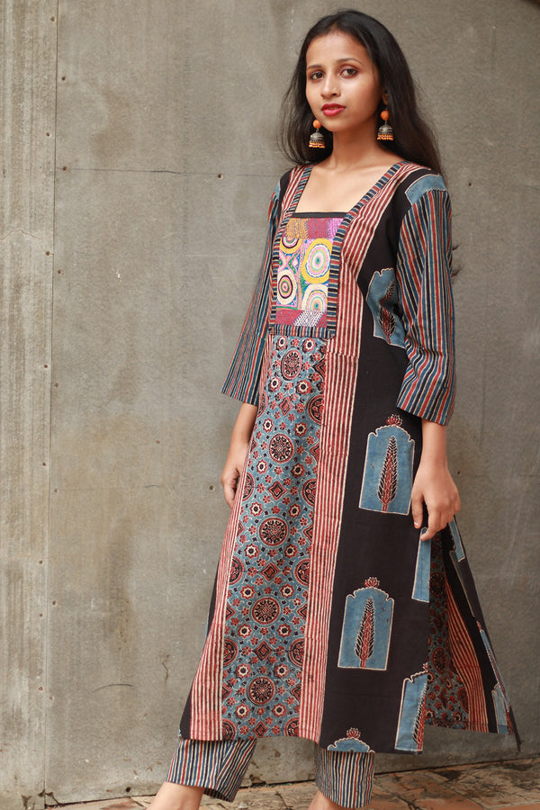 Banjari | Ajrakh Kurta | Madder With Embroidery