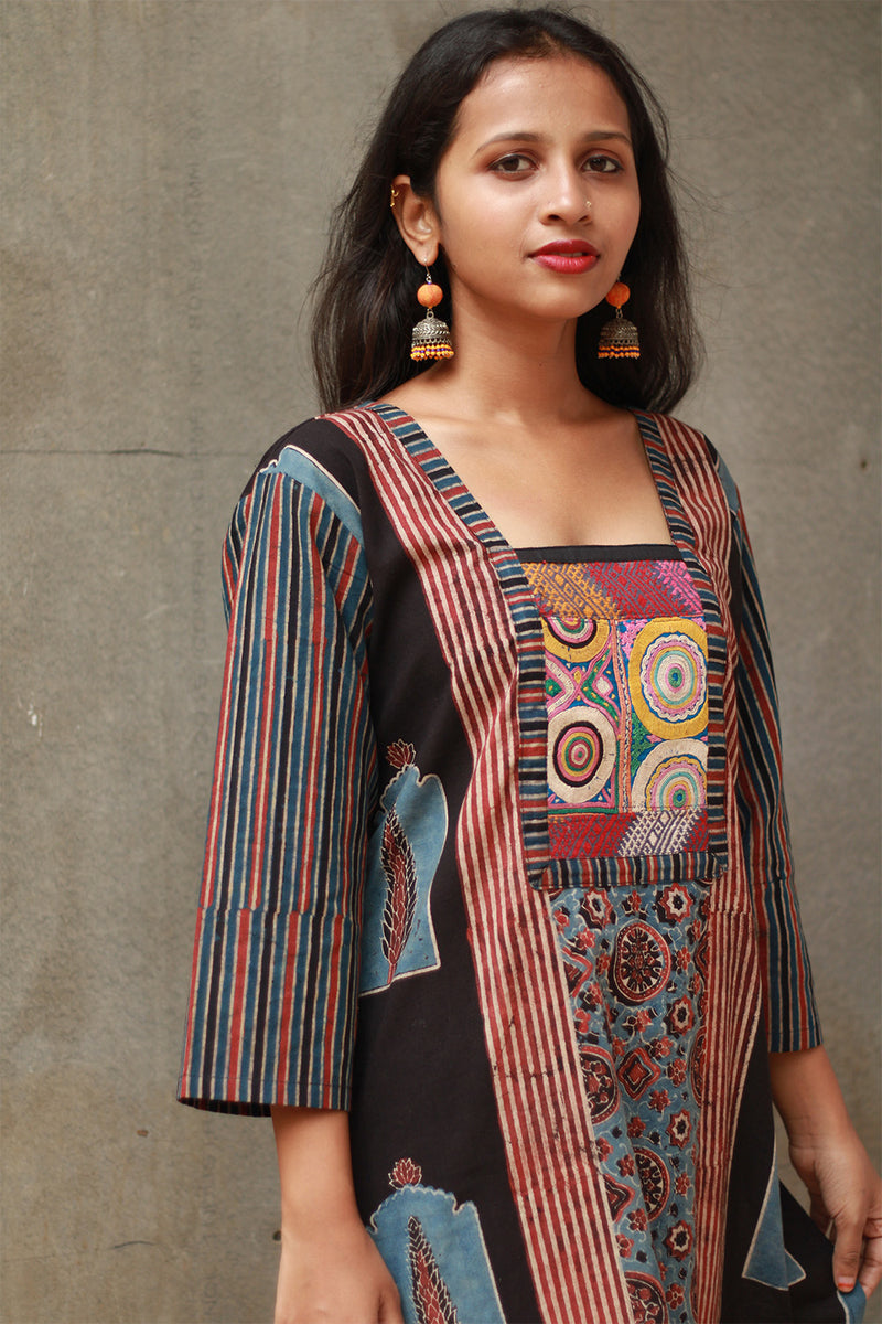 Banjari | Ajrakh Kurta | Madder With Embroidery