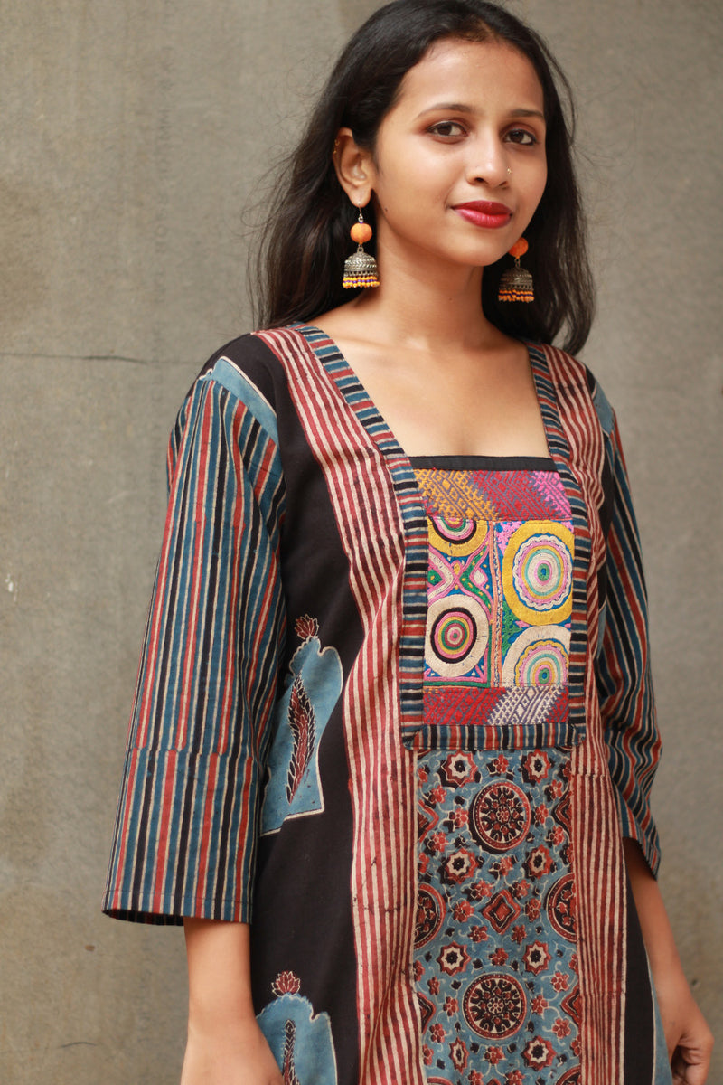 Banjari | Ajrakh Kurta | Madder With Embroidery